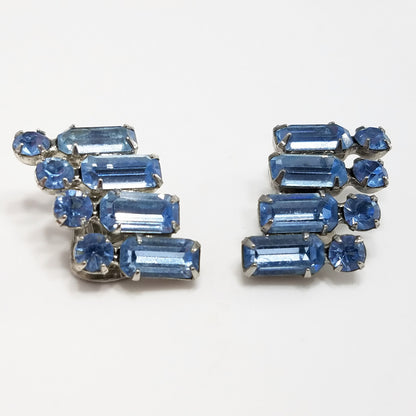 Vintage WEISS Powder Blue Clip Earrings, Silver Tone 1950s Austrian Crystal
