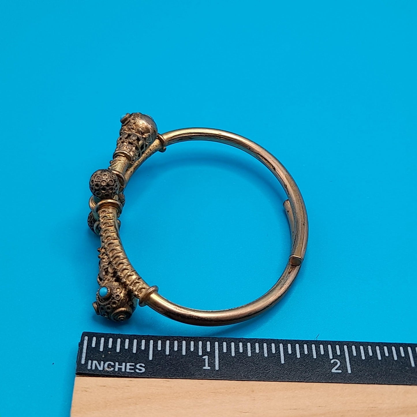 Antique Snake Cuff Bracelet, Gold Filled, Filigree Balls, Turquoise Bead Eyes, Victorian 1800s Jewelry