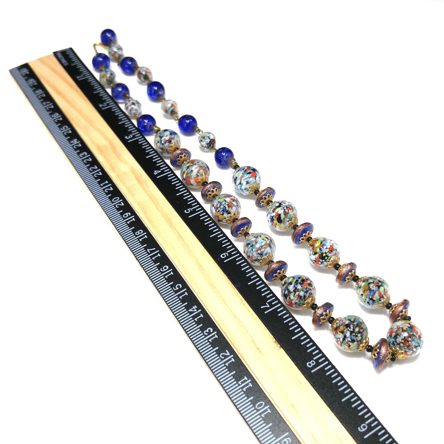 Murano Speckled Glass Beaded Necklace, Cobalt Blue Aventurine Glitter Glass, 1950s Vintage Jewelry