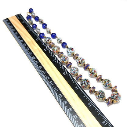 Murano Speckled Glass Beaded Necklace, Cobalt Blue Aventurine Glitter Glass, 1950s Vintage Jewelry