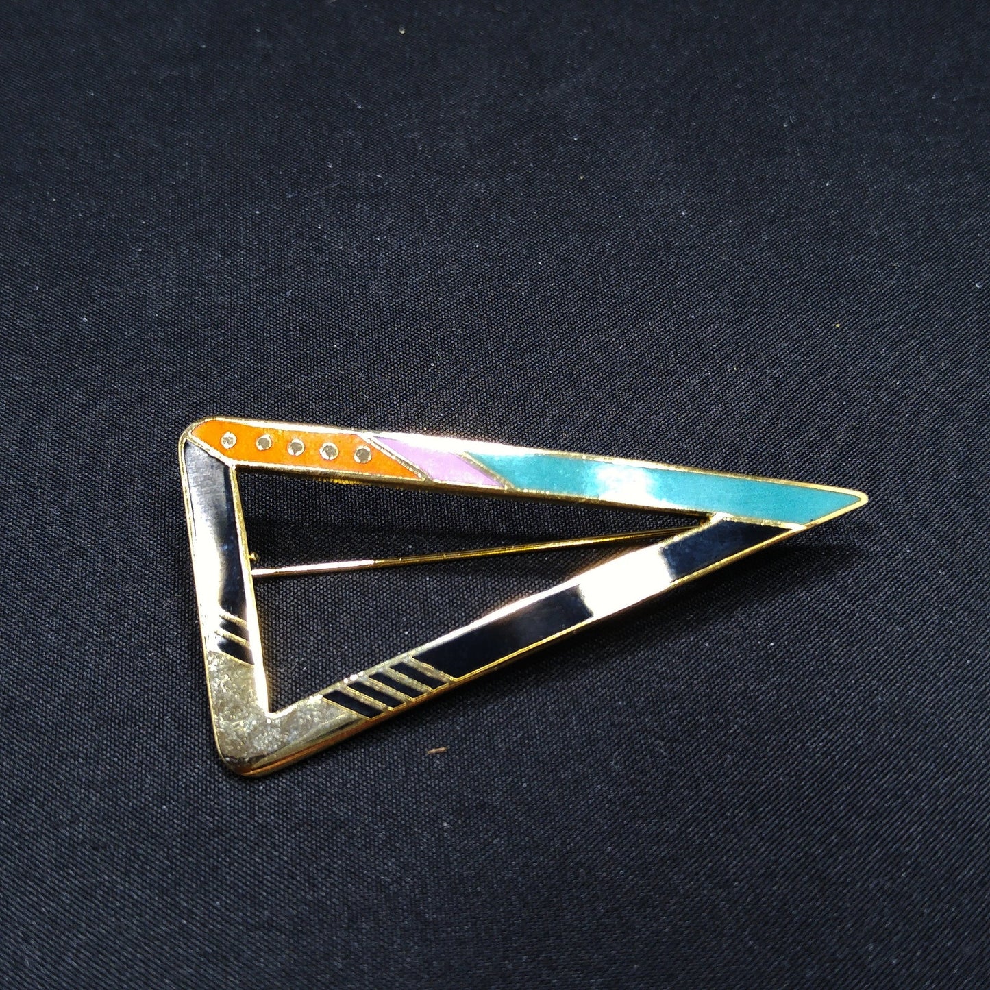 Vintage Laurel Burch "Zemi" Geometric Brooch, Triangle, Gold Plated, 1980s