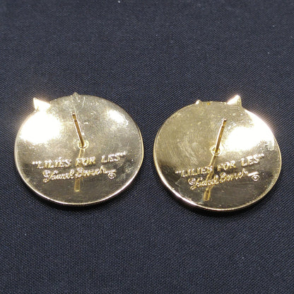 Laurel Burch "Lilies For Les" Floral Post Earrings, Gold Plated, 1980s Vintage