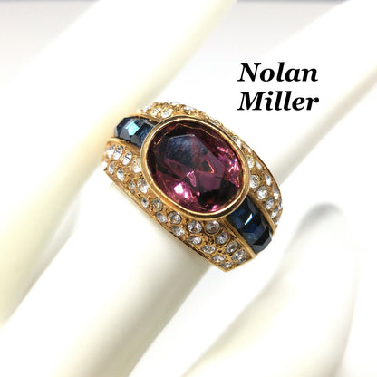 Vintage Nolan Miller Purple Gold Plated Ring, US Size 6 3/4, 1990s