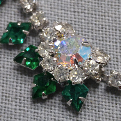 Vintage Green Clear Rhinestone Choker Necklace, Aurora Borealis, Rhodium Plated, 1960s Vintage Jewelry