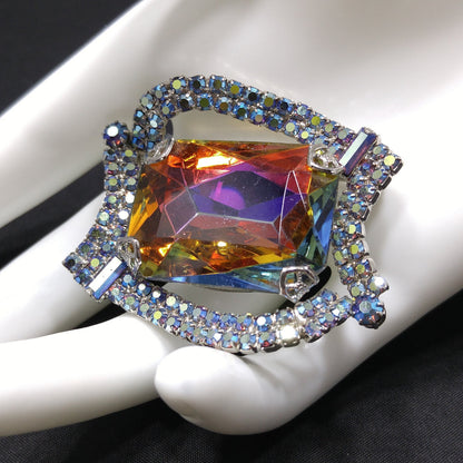 Large Watermelon Rhinestone Brooch, Mid-Century Modern, 1960s Vintage Jewelry