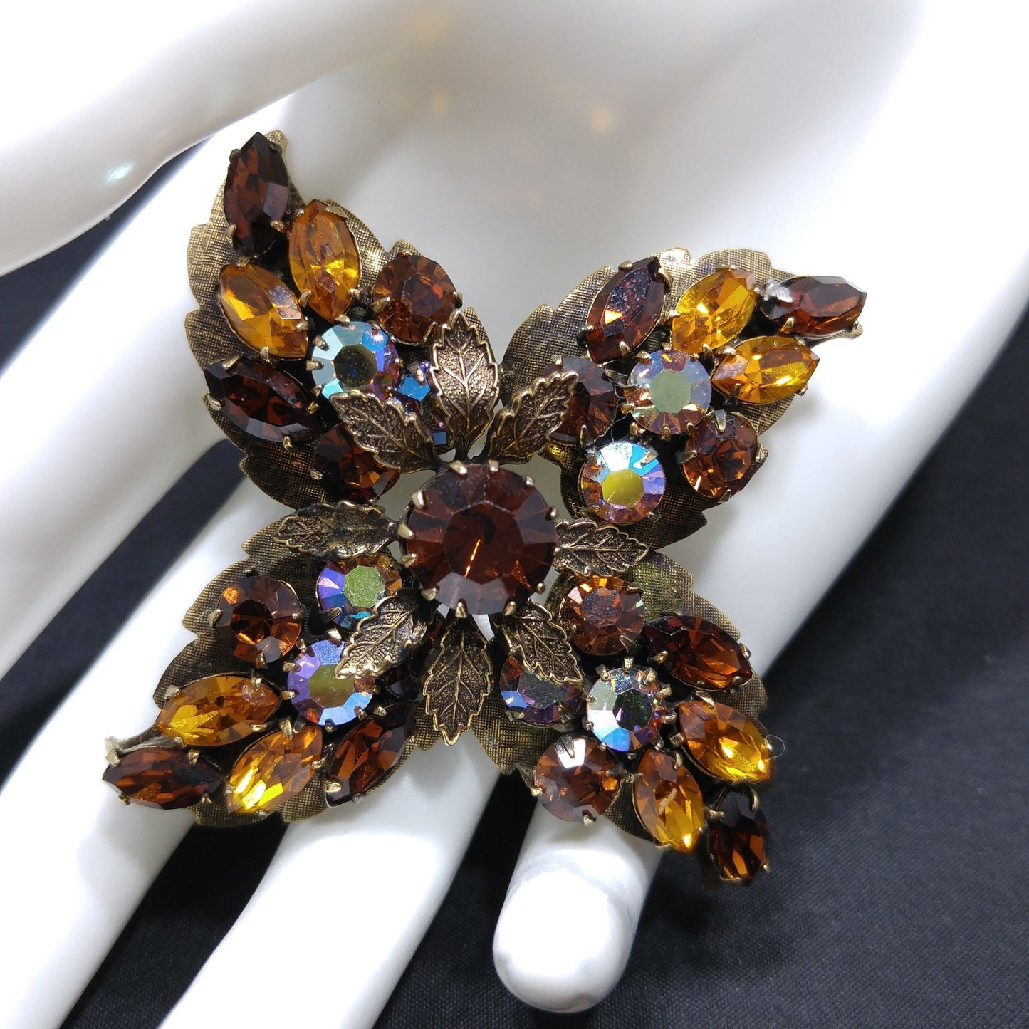 Regency Topaz Brooch Earrings Set, 1950s Vintage Jewelry