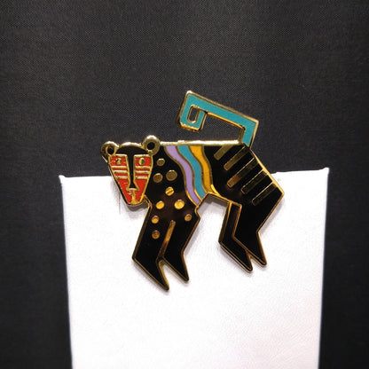 Laurel Burch "Mythical Monkey" Brooch, Gold Plated Cloisonne Enamel, 1980s