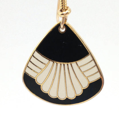 Vintage Laurel Burch "Waterfall" Drop Earrings, Black White Enamel, Gold Plated