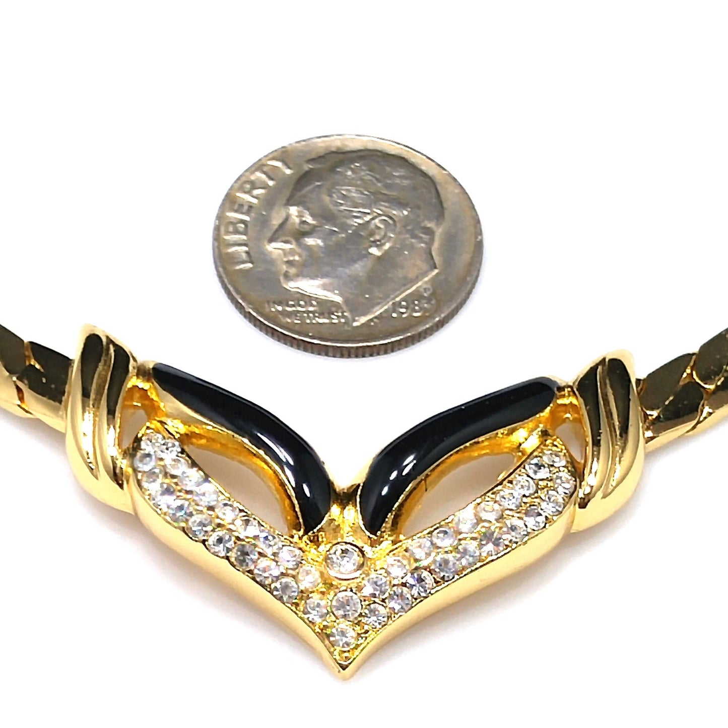 Vintage Christian Dior Germany Mask Pendant Necklace, Gold Plated, Black Enamel