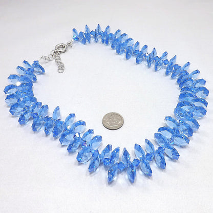 Blue Austrian Crystal Necklace, Side Hole Beads, 925 Silver Clasp, 1990s Vintage