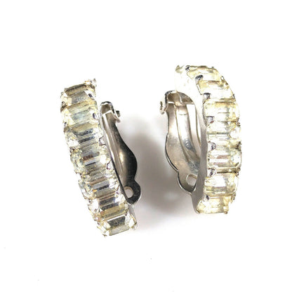Jomaz Clear Rhinestone Wedding Clip On Earrings, 1950s Vintage Jewelry