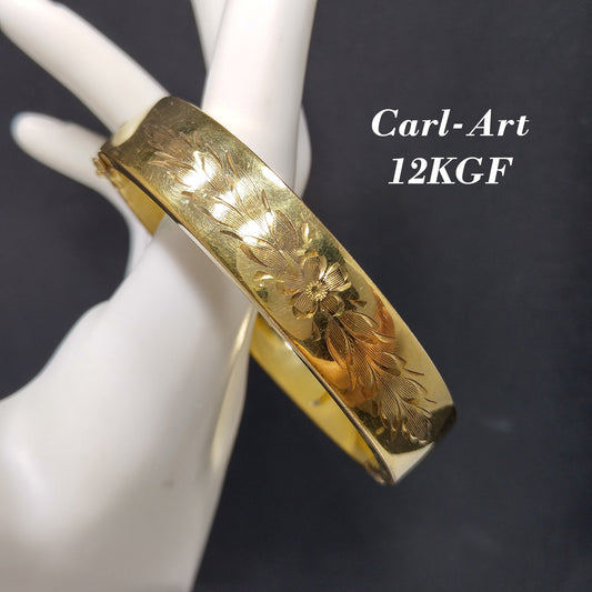 Carl-Art 12K Gold Filled Hinged Bracelet, Art Deco, 1930s Vintage Jewelry