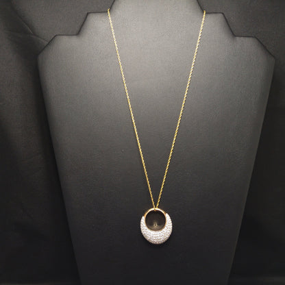 Sterling 18K Gold Wash Pendant Necklace, Clear Rhinestones, 1990s Vintage Jewelry