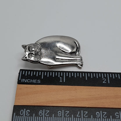 Vintage Laurel Burch Cat Brooch, Rhodium Plated, 1980s Vintage Jewelry