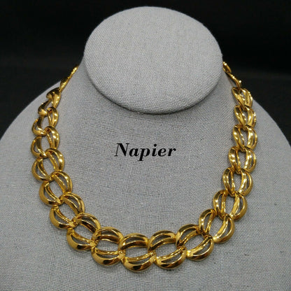 Vintage Napier Gold Tone Chunky Link Necklace 16" Wide Choker Pat. 4,774,743