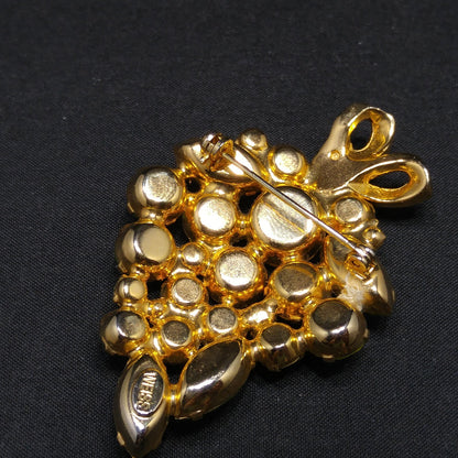 Weiss Peridot Green Rhinestone Bow Brooch – 1950s Uranium Glass Vintage Jewelry