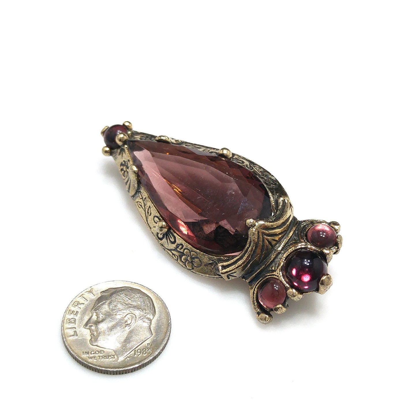 Miracle Purple Rhinestone Cabochon Brooch, 1950s Vintage Jewelry