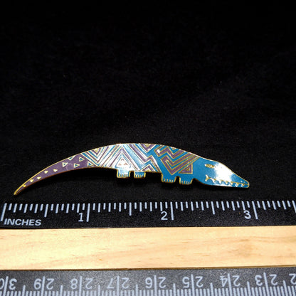 Laurel Burch "Aleucian Alligator" Brooch, Gold Plated Cloisonné Enamel, 1980s Vintage Jewelry