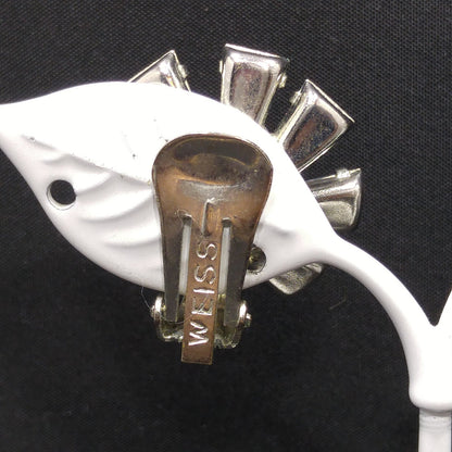 Vintage 1950s Weiss Light Blue Rhinestone Clip Earrings Rhodium Floral Design