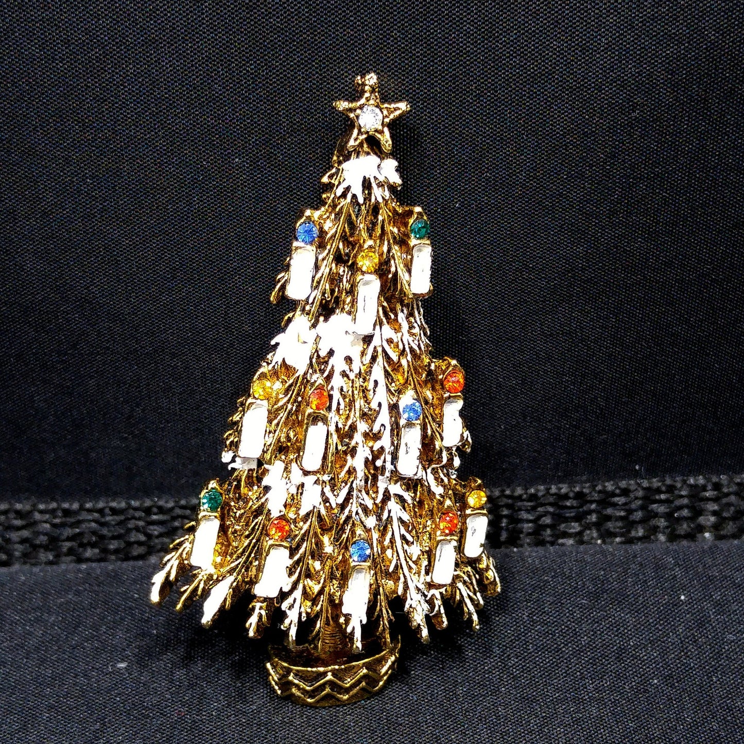 Vintage ART Arthur Pepper Christmas Tree Brooch Enamel Candles 1960s Book Piece