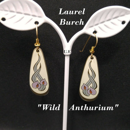 Vintage Laurel Burch "Wild Anthurium" Dangle Earrings, Gold Plated, 1980s