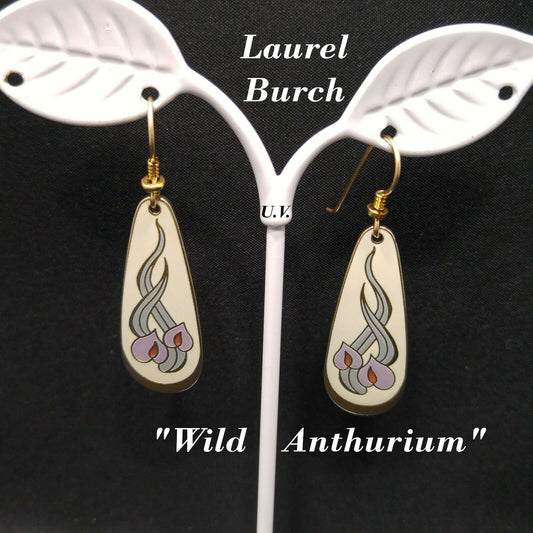 Vintage Laurel Burch "Wild Anthurium" Dangle Earrings, Gold Plated, 1980s