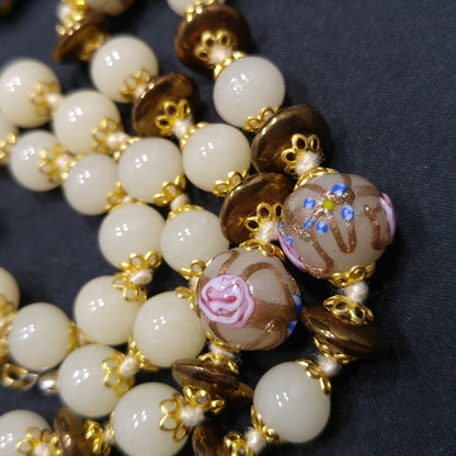 Wedding Cake Venetian Glass Beaded Necklace & Bracelet, Hand Knotted, Murano Lampwork, 1980s Vintage Jewelry