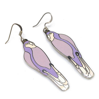 Laurel Burch "Parrot" Earrings, Cloisonne Gold Plated, 1980s Vintage Jewelry