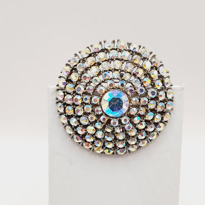 Weiss Aurora Borealis Rhinestone Brooch, Rhodium Plated, 1950s