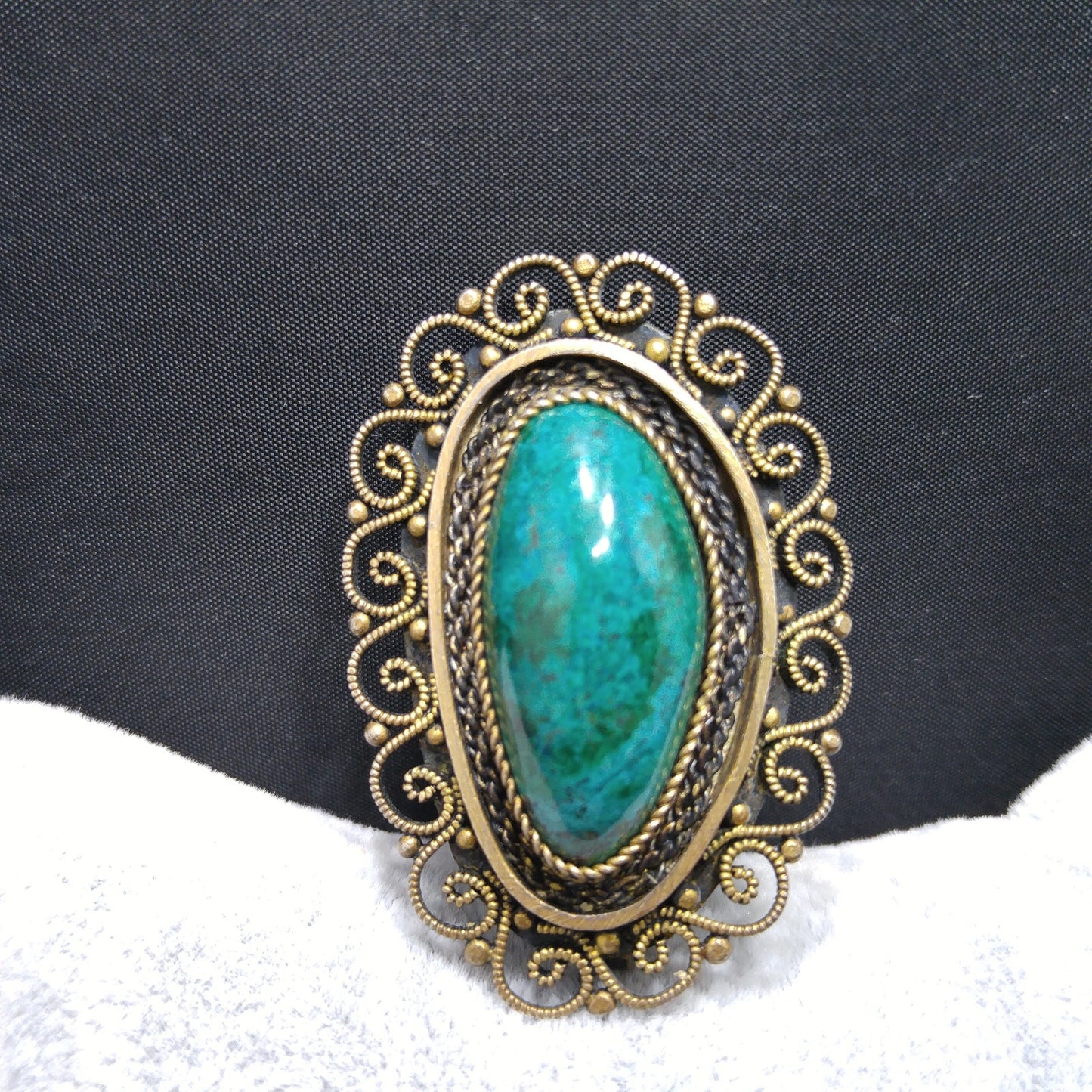 Vintage Silver Eilat Stone Brooch Pendant – Green Blue Gemstone from Israel