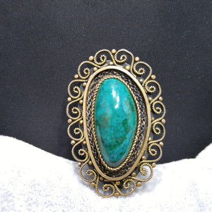 Vintage Silver Eilat Stone Brooch Pendant – Green Blue Gemstone from Israel