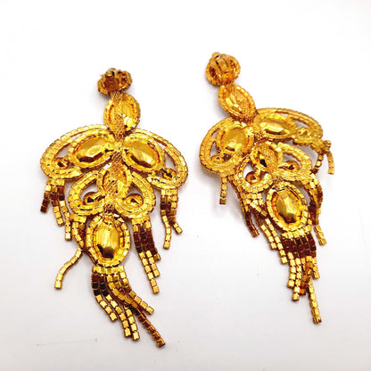 Runway Aurora Borealis Rhinestone Clip Earrings – Gold Tone Statement Jewelry