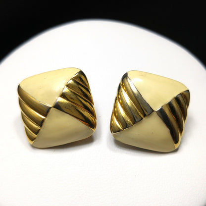 Monet Cream Enamel Necklace Earrings, Gold Plated, 1960s Vintage Jewelry