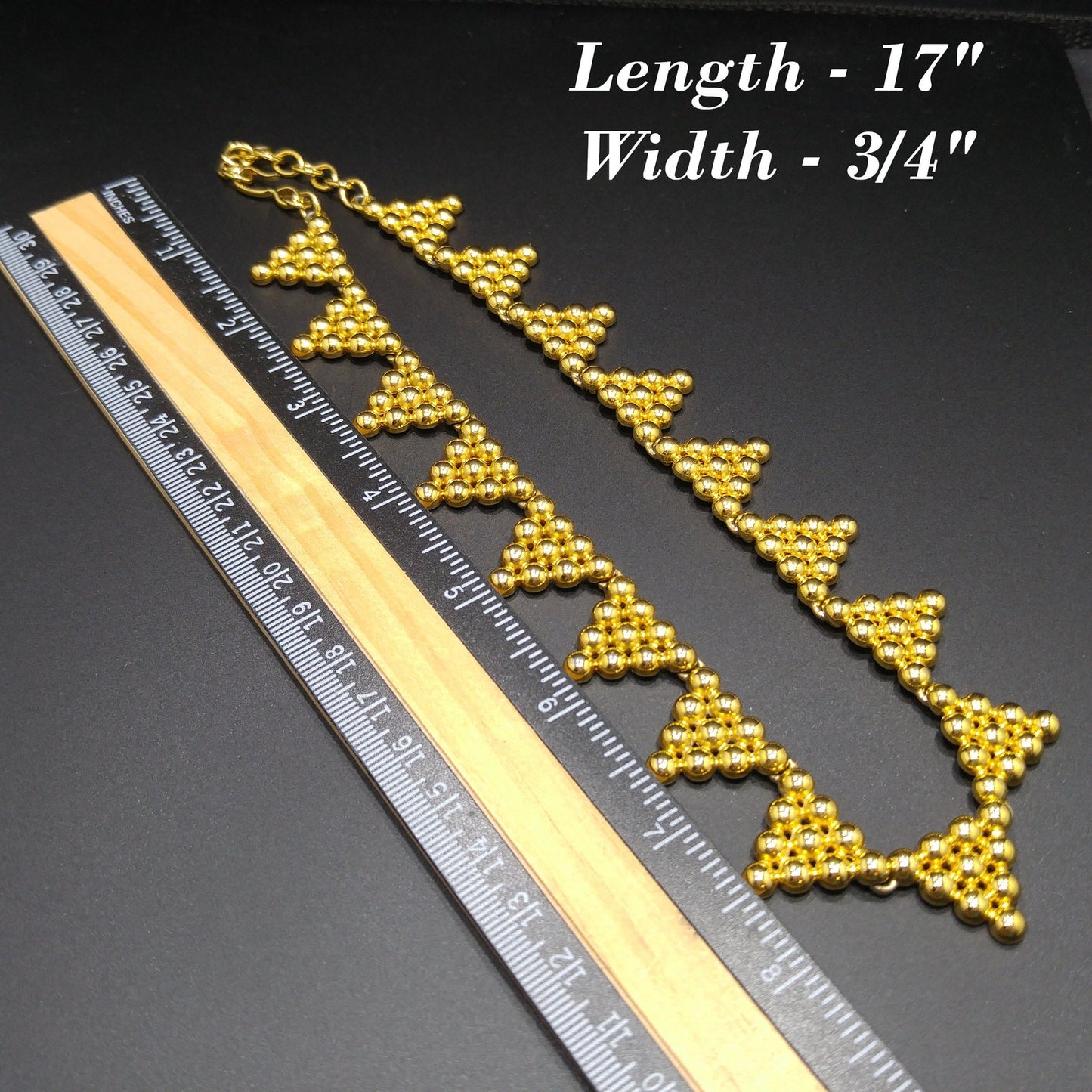 Monet Mid-century Triangle Balls Choker Necklace, Gold Plated, 1950s Vintage Jewelry
