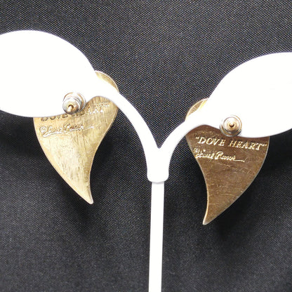 Laurel Burch "Dove Heart" Post Earrings, Gold Plated, 1980s Vintage Jewelry