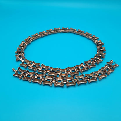Vintage Krementz Gold Plated Bracelet Necklace Jewelry Set, Mid-Century