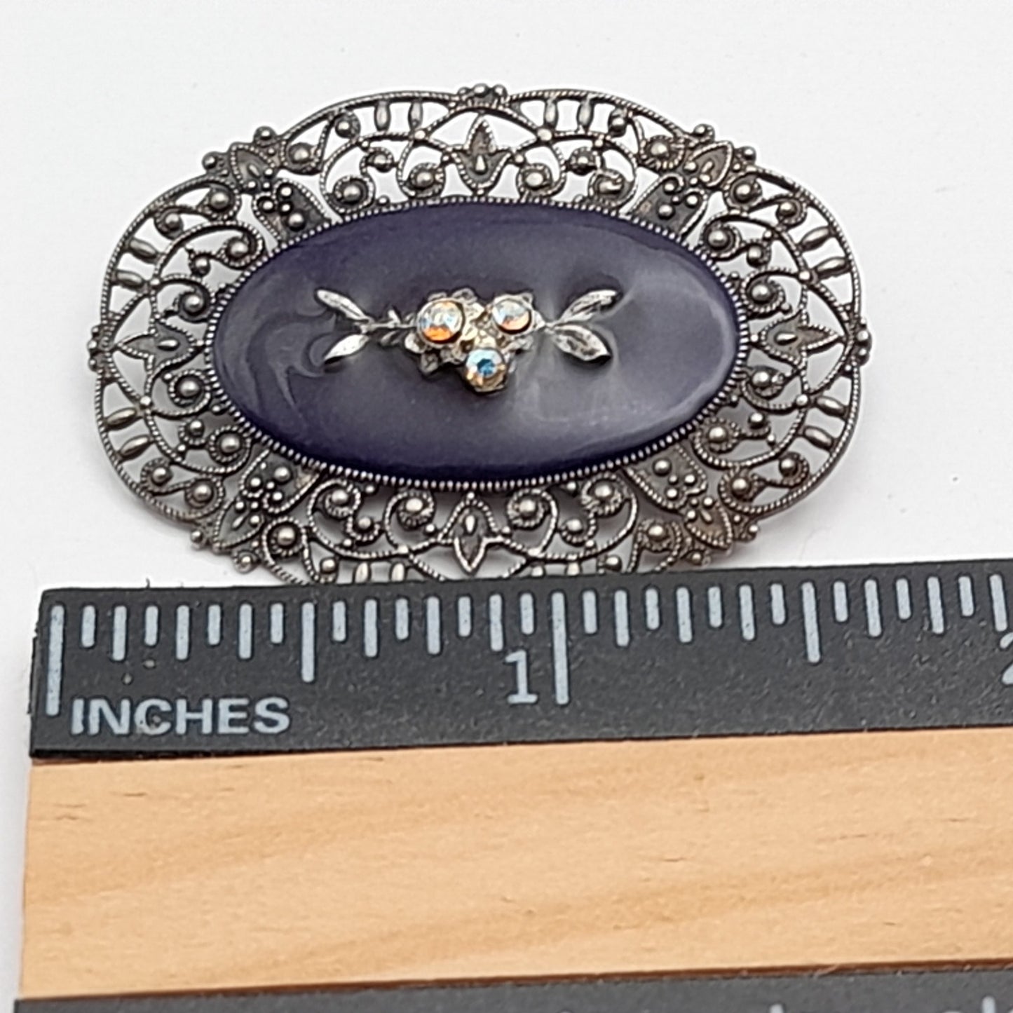 Vintage Catherine Popesco Art Deco Black Enamel AB Rhinestones Brooch
