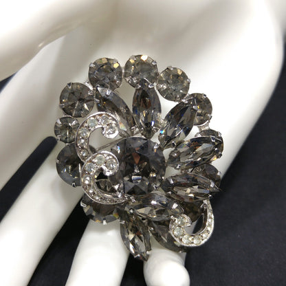 Vintage Weiss Gray Clear Rhinestone Brooch, Rhodium Plated, 1960s