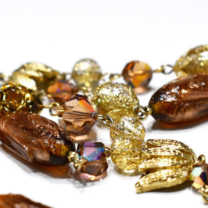 Vendome 1950s Two-Strand Topaz & Bronze Art Glass Necklace | AB Swarovski Crystals, Gold Filigree Beads, Signed Hook Clasp