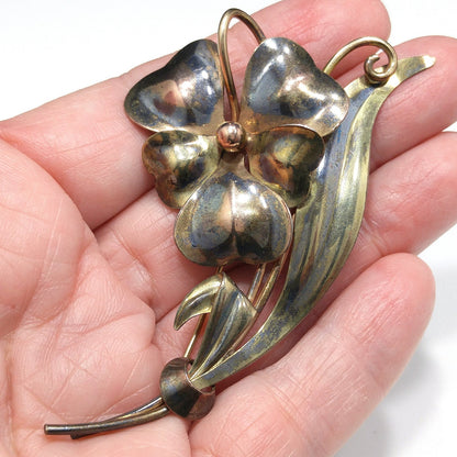 Carl-Art Large Flower Brooch, 12K Gold Filled over Silver, 1930s Vintage Jewelry