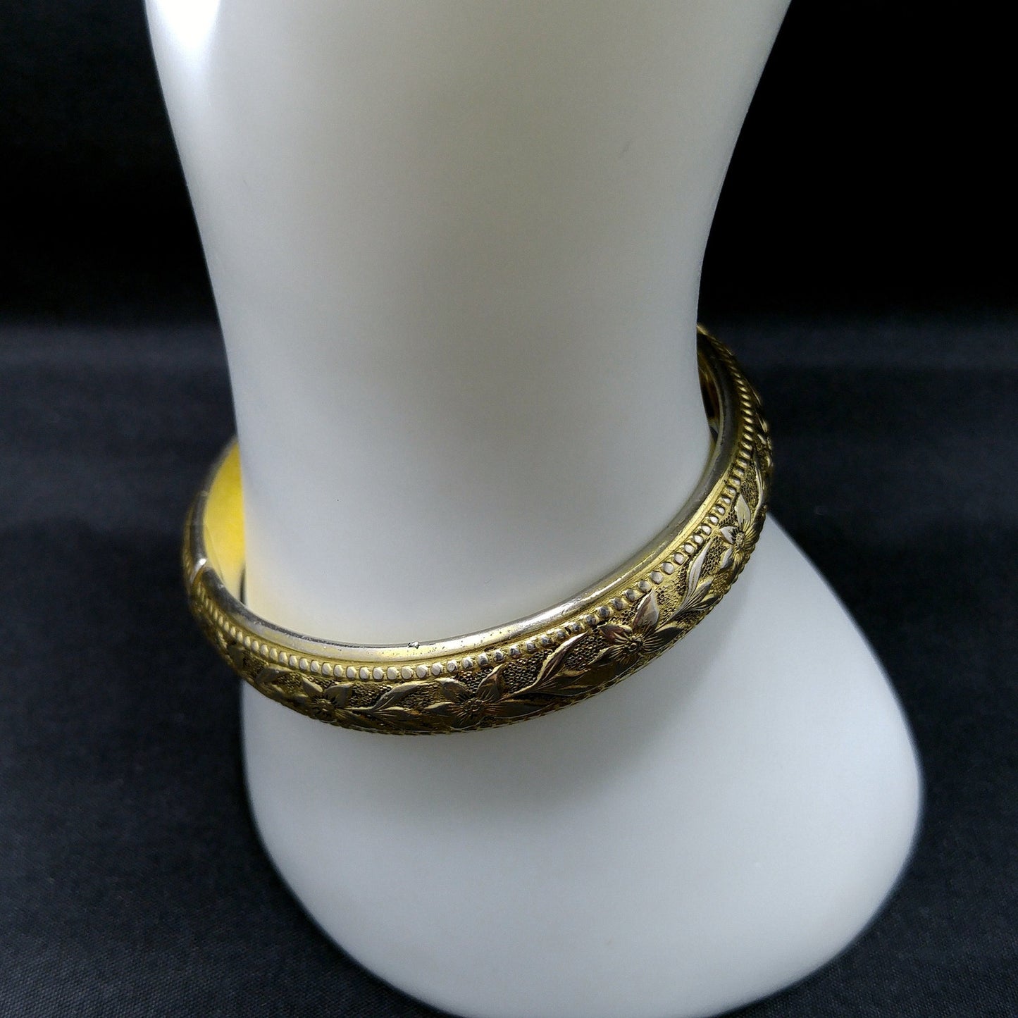 Whiting & Davis Hinged Floral Bracelet, Gold Plated, 1960s Vintage Jewelry