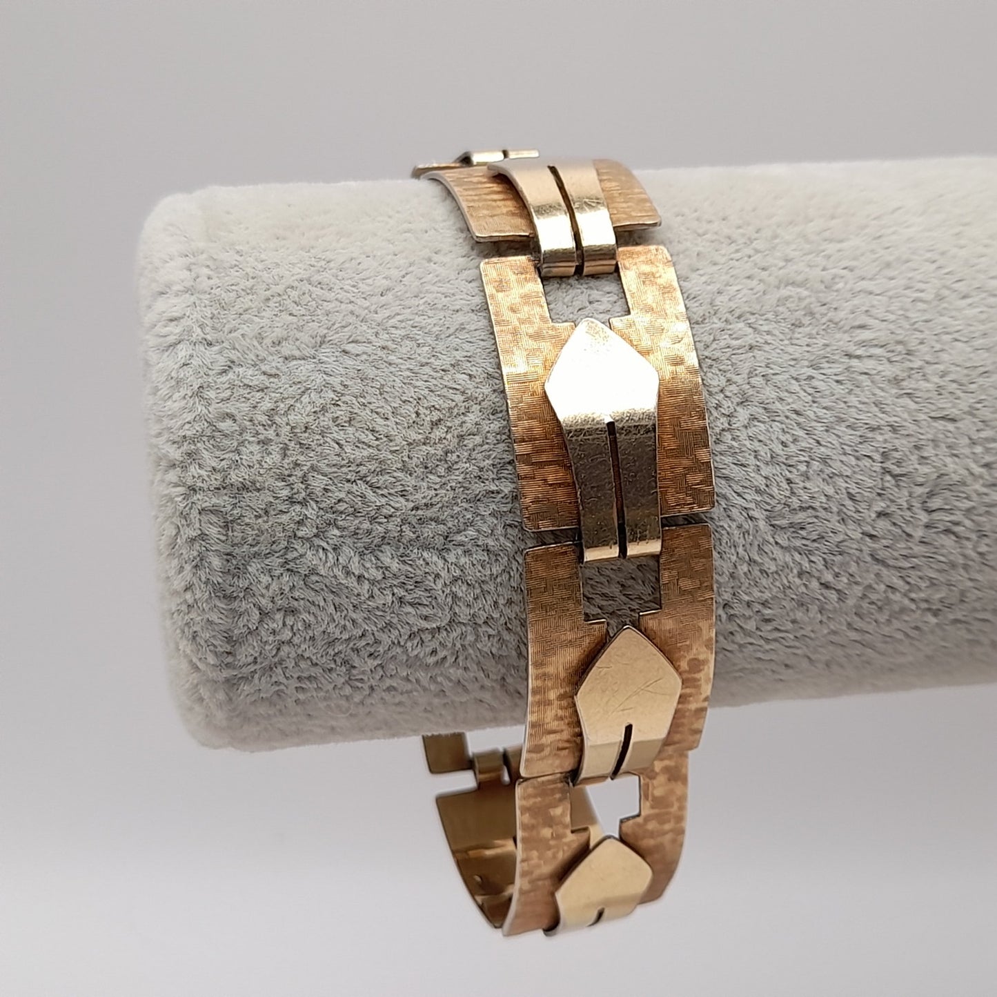 Vintage 1940s Krementz Bracelet, Two Tone Rose Yellow Gold Links, Retro Geometric Jewelry, Mid Century Gift, 7 3/4 Inch