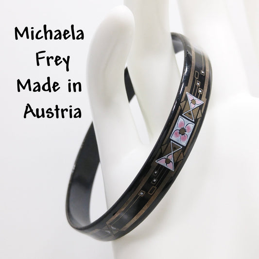 Michaela Frey Austrian Enamel Bangle Bracelet, Made in Austria, 1970s Vintage