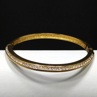 Vintage Christian Dior Clear Rhinestone Hinged Bracelet, Gold Plated