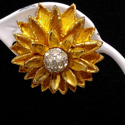 Joseph Mazer Flower Brooch & Earrings, Gold Plated, 1960s Vintage Jewelry