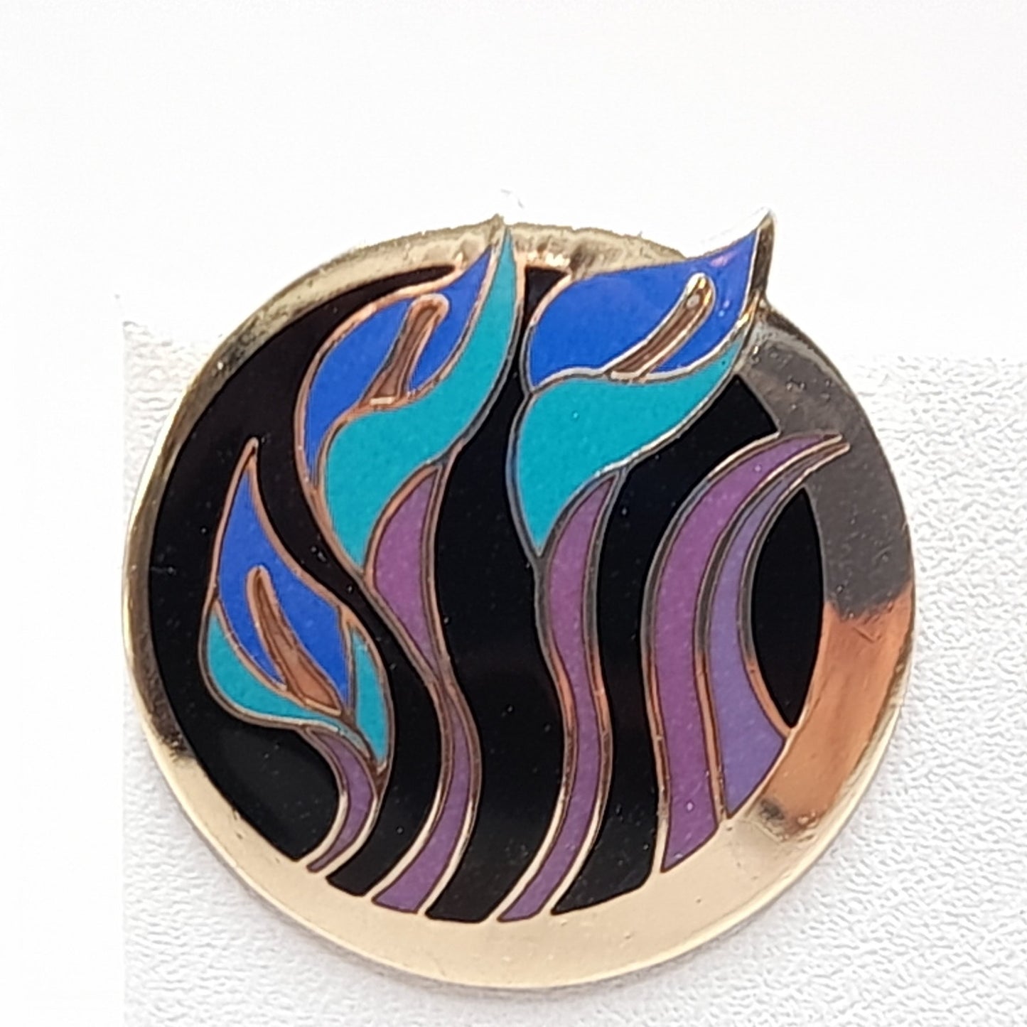 Vintage Laurel Burch "Lilies for Les" Post Earrings - Purple Blue Enamel - Gold Plated - 1 Inch