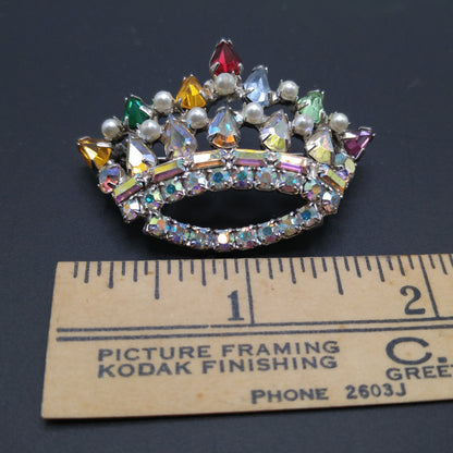 Unsigned B. David Rhinestone Crown Brooch, Mother's Crown, 1960s Vintage Jewelry