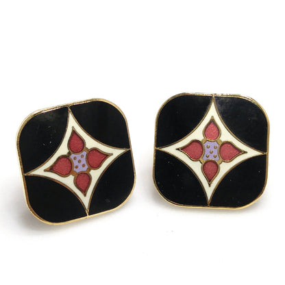 Vintage Laurel Burch "Minya" Post Earrings, Gold Plated, Enamel Cloisonne, 1980s