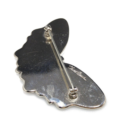 Vintage Laurel Burch Butterfly Brooch Rhodium Plate with Black Enamel