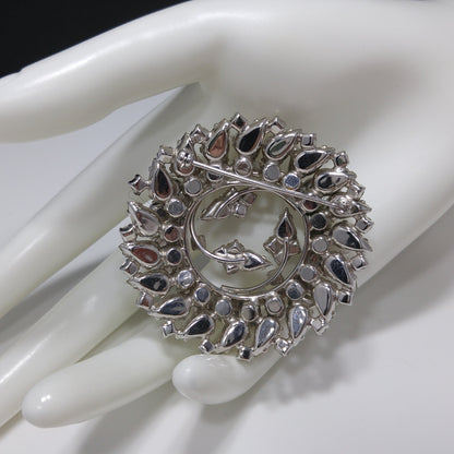 Vintage Clear Rhinestone 2 Tiered Brooch, Wedding Jewelry, Rhodium Plated, 1960s Vintage Jewelry